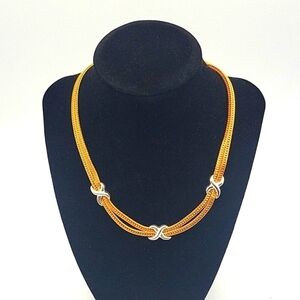AVON Signed Vintage Double Strand Gold Tone Necklace Silver Accents